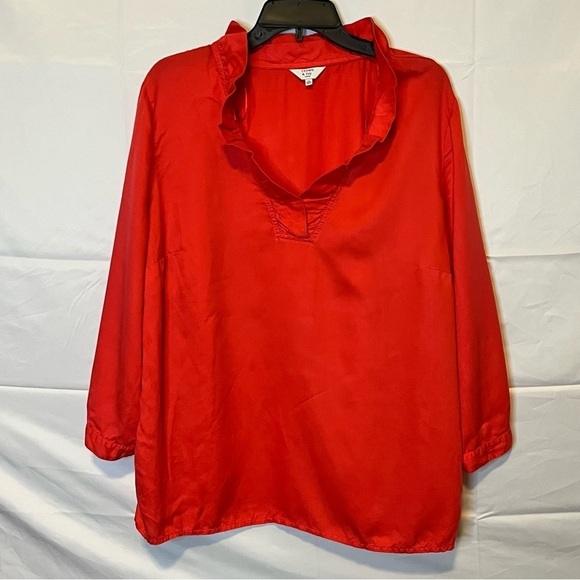 Crown & Ivy, Red Ruffled V Neck, Long Sleeve Blouse, 2X - Picture 1 of 9